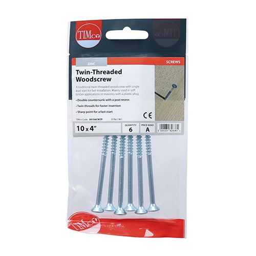 Zinc Woodscrew 5.0 x 100mm Bag 6 No 00104CWZP - Image 1