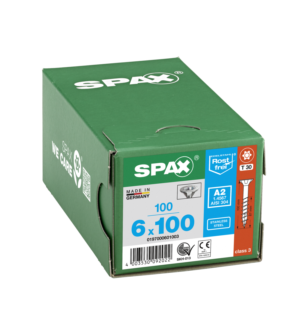 Spax T-Star Plus flat CSK A2 stainless steel 6.0 x 100mm T30 - Image 1
