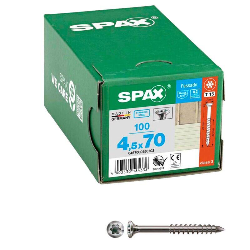 Spax T-Star Plus raised csk façade (sml hd) A2 stainless steel 4.5 x 70mm T15 - Image 1