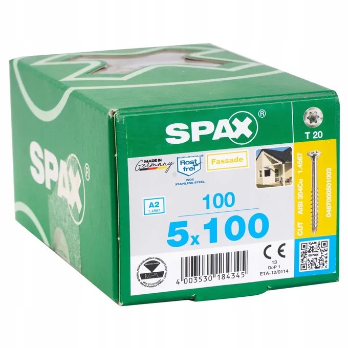 Spax T-Star Plus raised csk façade (sml hd) A2 stainless steel 5.0 x 100mm T20 - Image 1