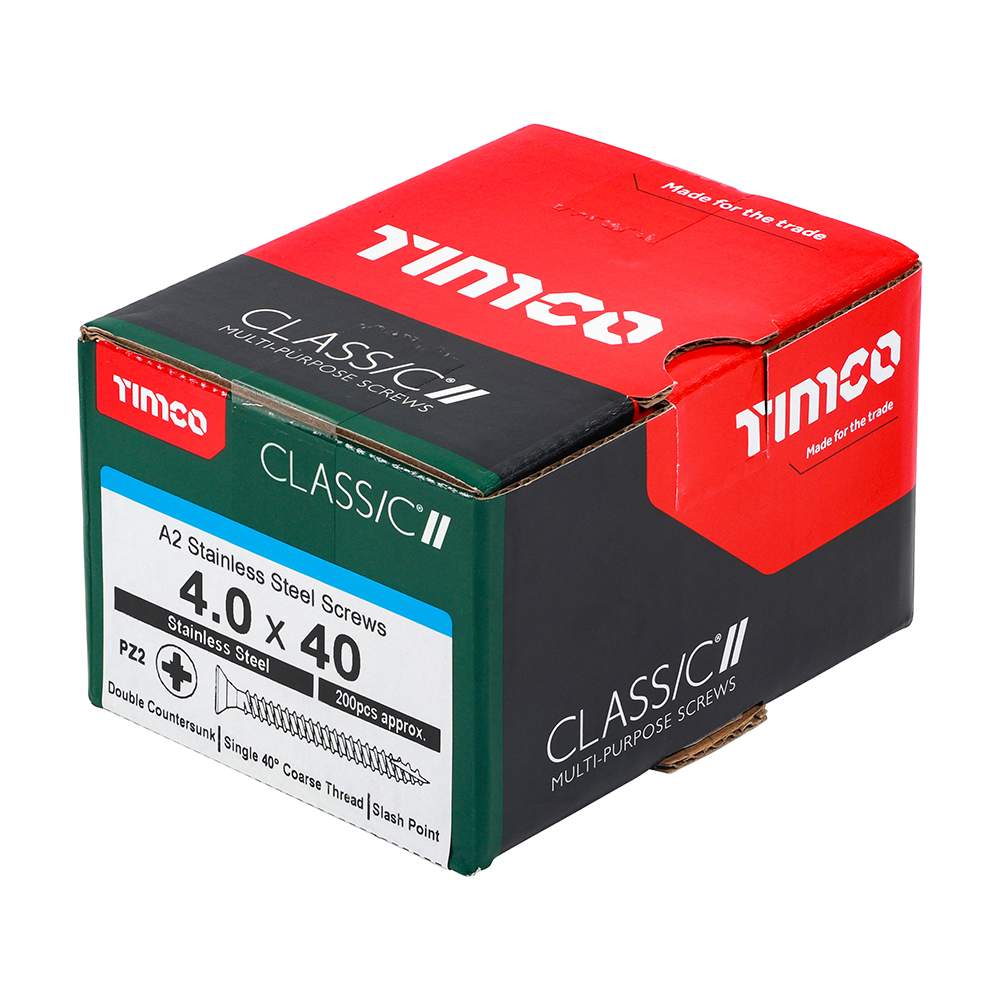 Classic Screws 4.0 x 40mm Box 200 Stainless Steel - Image 1