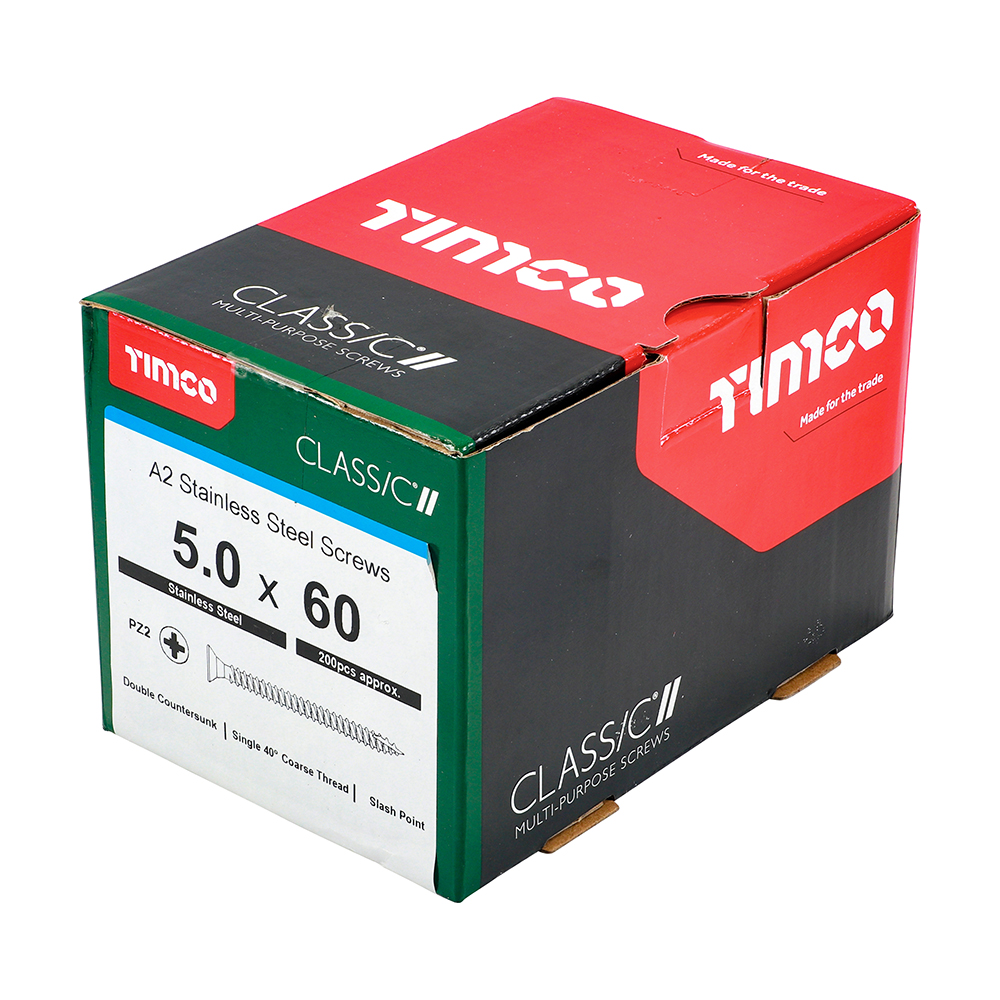 Classic Screws 5.0 x 60mm Box 200 Stainless Steel - Image 1