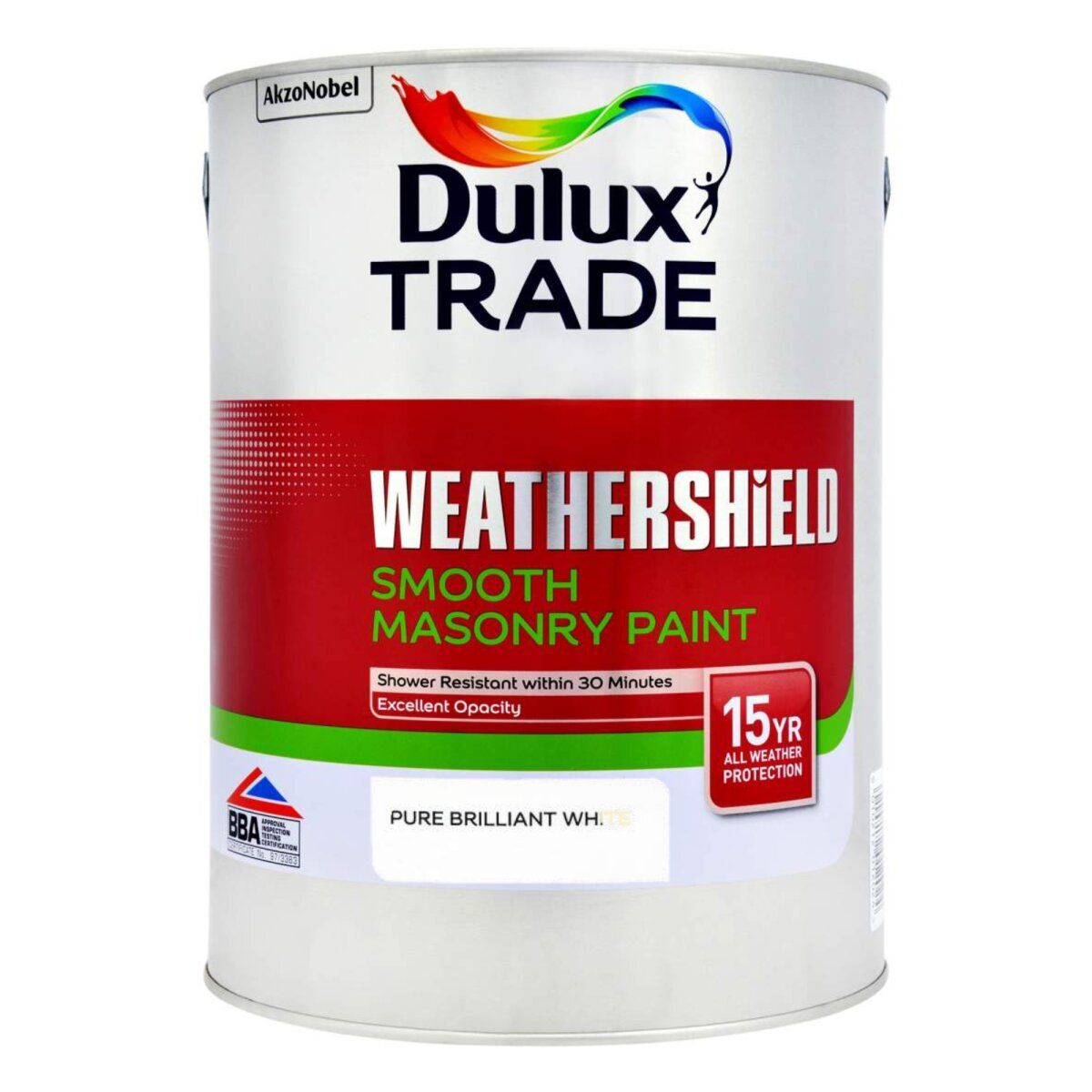Dulux Trade Weathershield Smooth Masonry Pure B/w 5L - Image 1