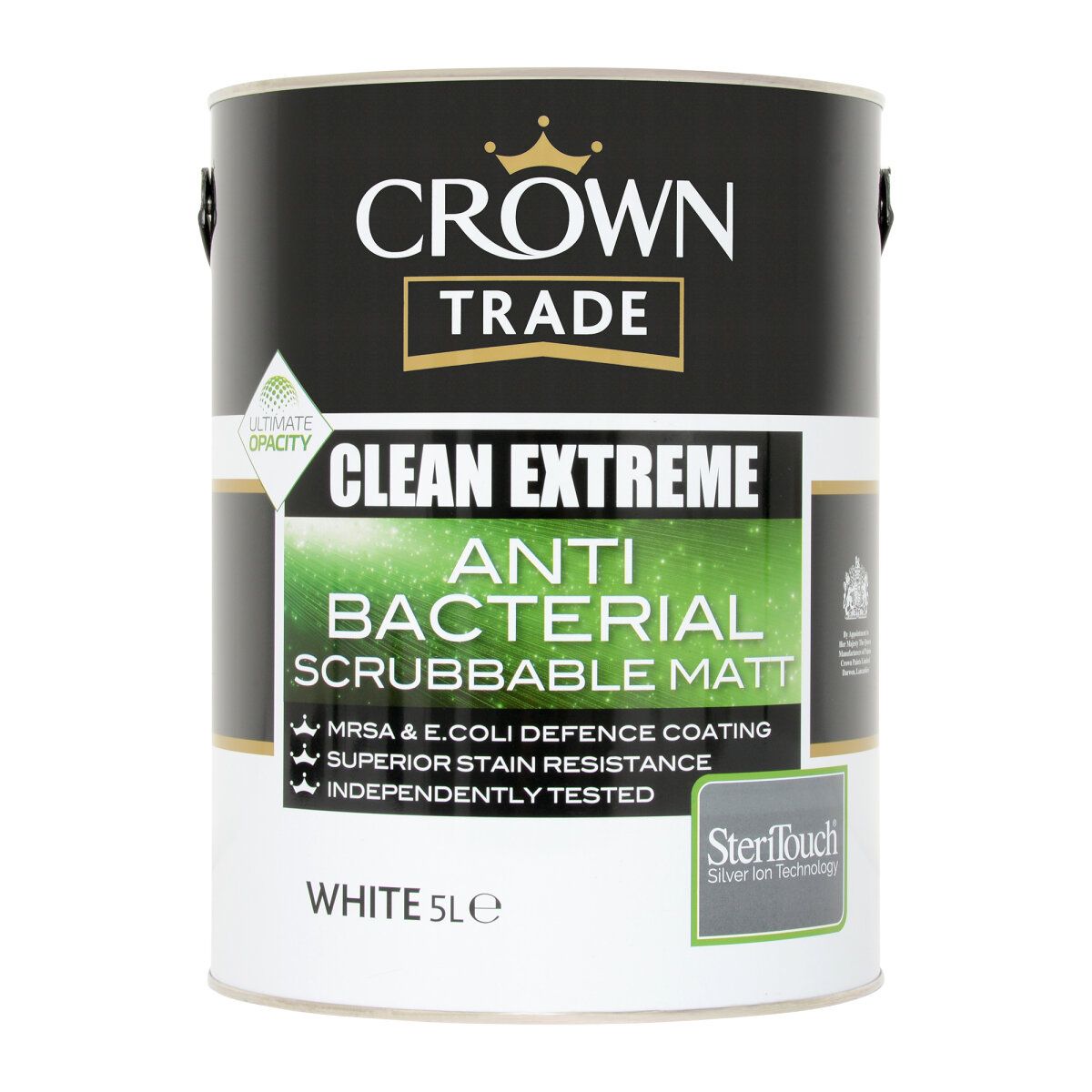 Crown Trade Clean Extreme Anti Bac Scrubbable Matt White 5L - Image 1