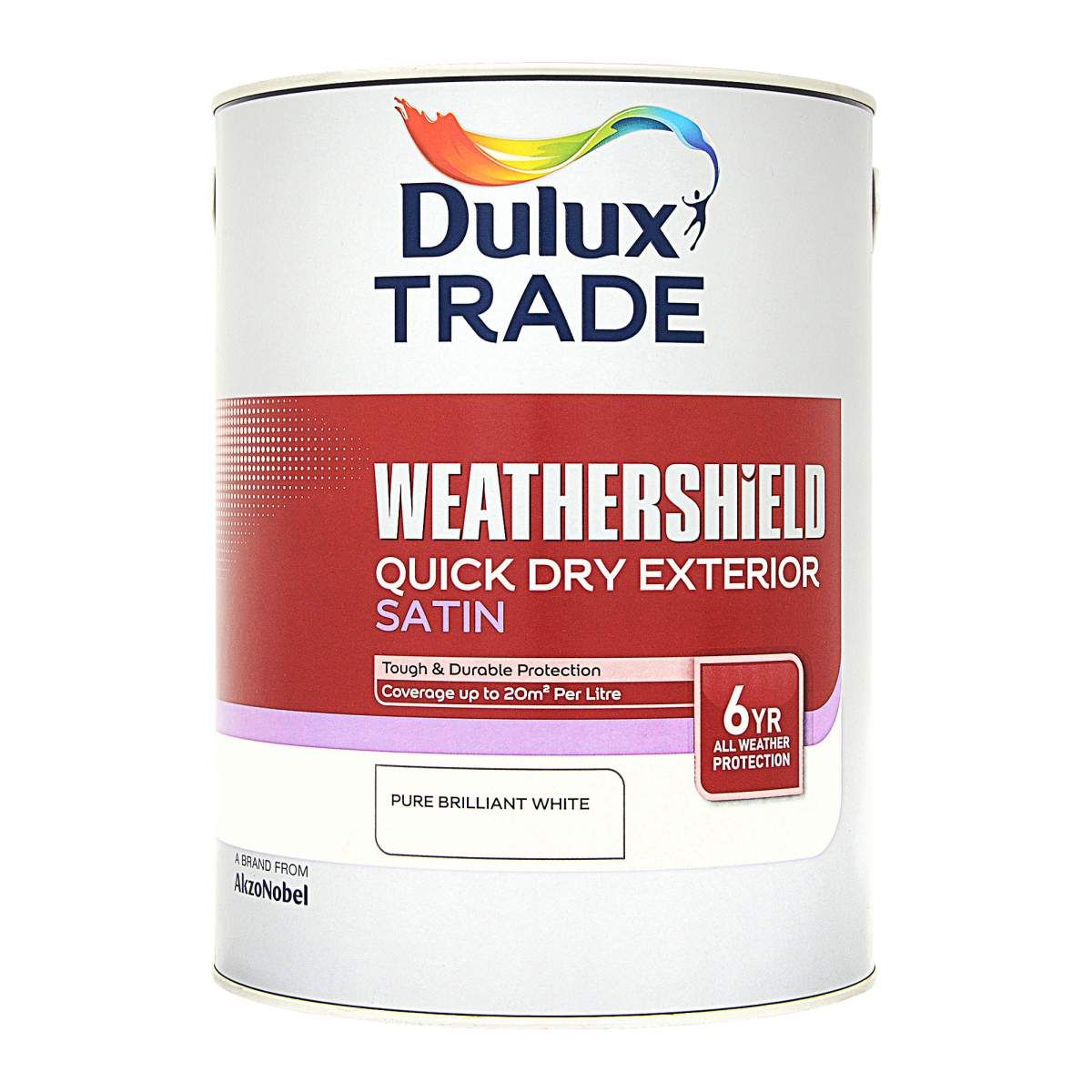 Dulux Trade Weathershield QD Ext Satin Pure B/W 5L - Image 1