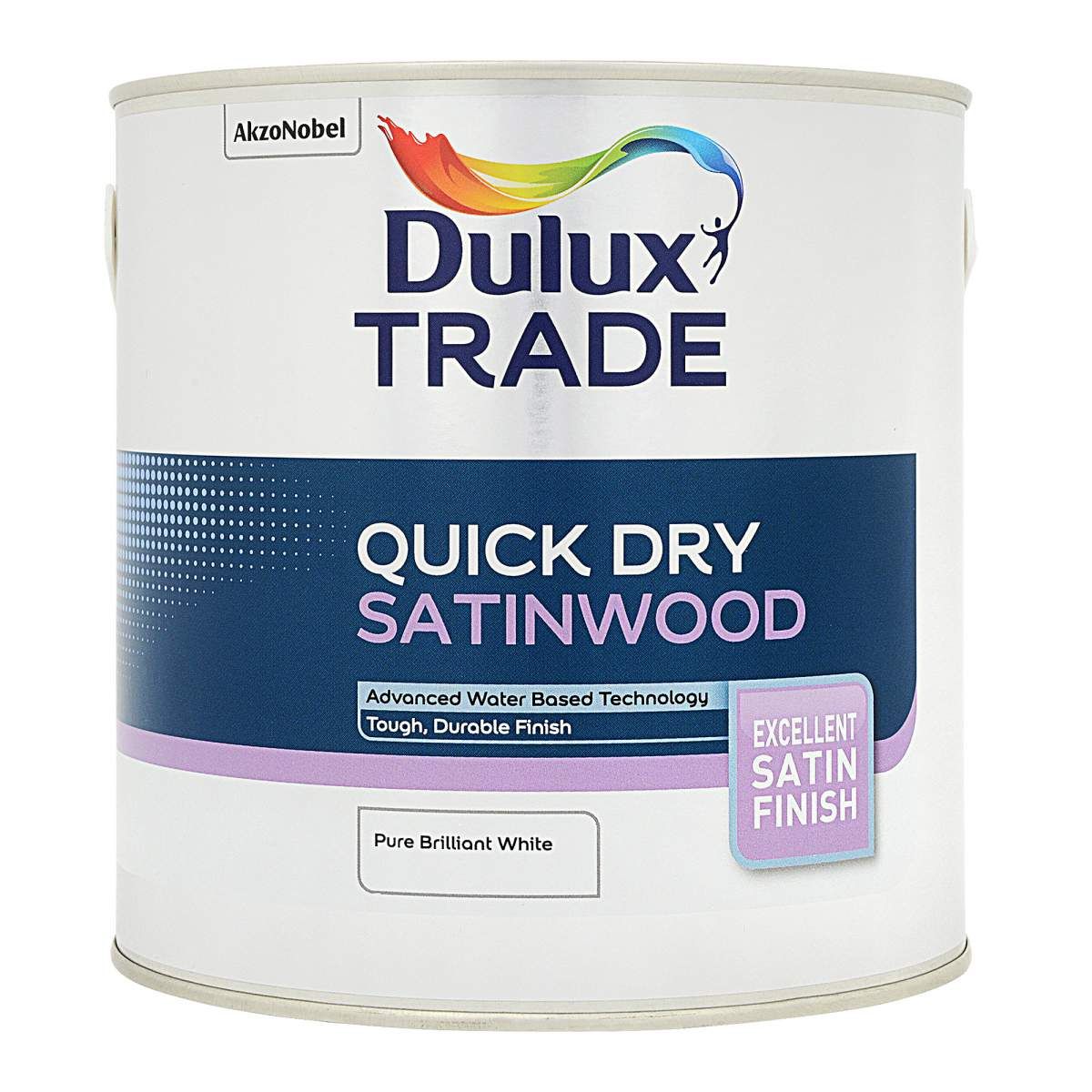 Dulux Trade Quick Dry Satinwood Pure Brilliant White 2.5L - Image 1