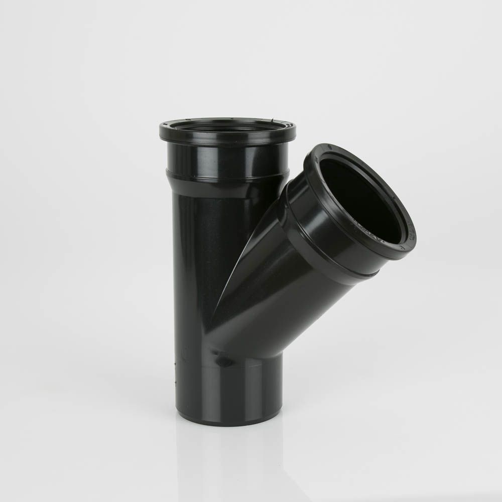 BS419B - Soil 110mm 135 Deg D/Socket Branch W/out Bosses Blk - Image 1