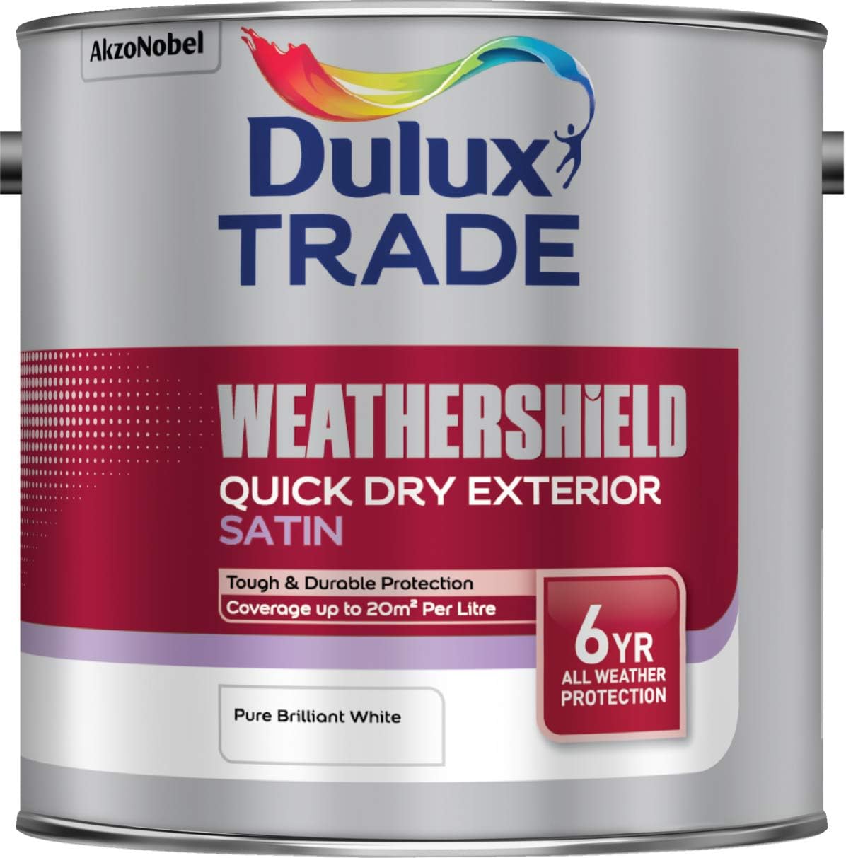 Dulux Trade Weathershield Quick Dry Ext Satin PB White 2.5L - Image 1