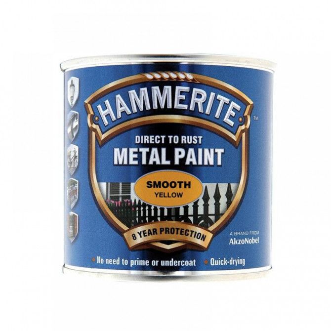 Hammerite Metal Paint Smooth Yellow 250ml - Image 1