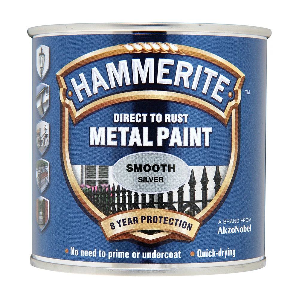 Hammerite Metal Paint Smooth Silver 250ml - Image 1