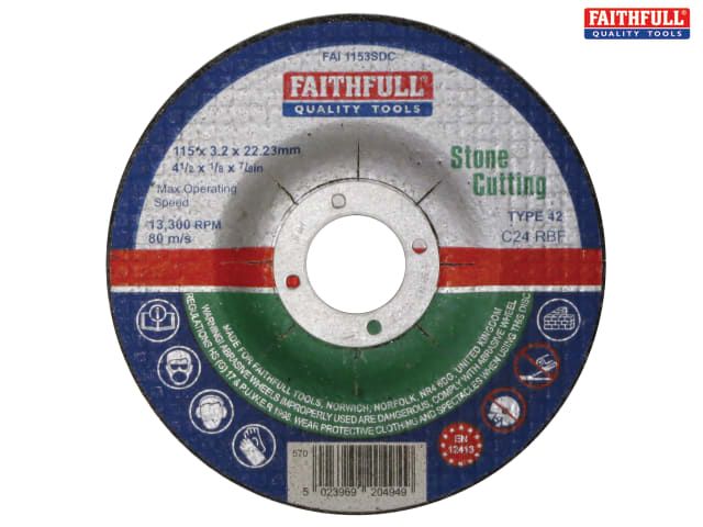 FAI/FULL DEP CENTRE CUT DISC 115X3.2X22 STONE. - Image 1