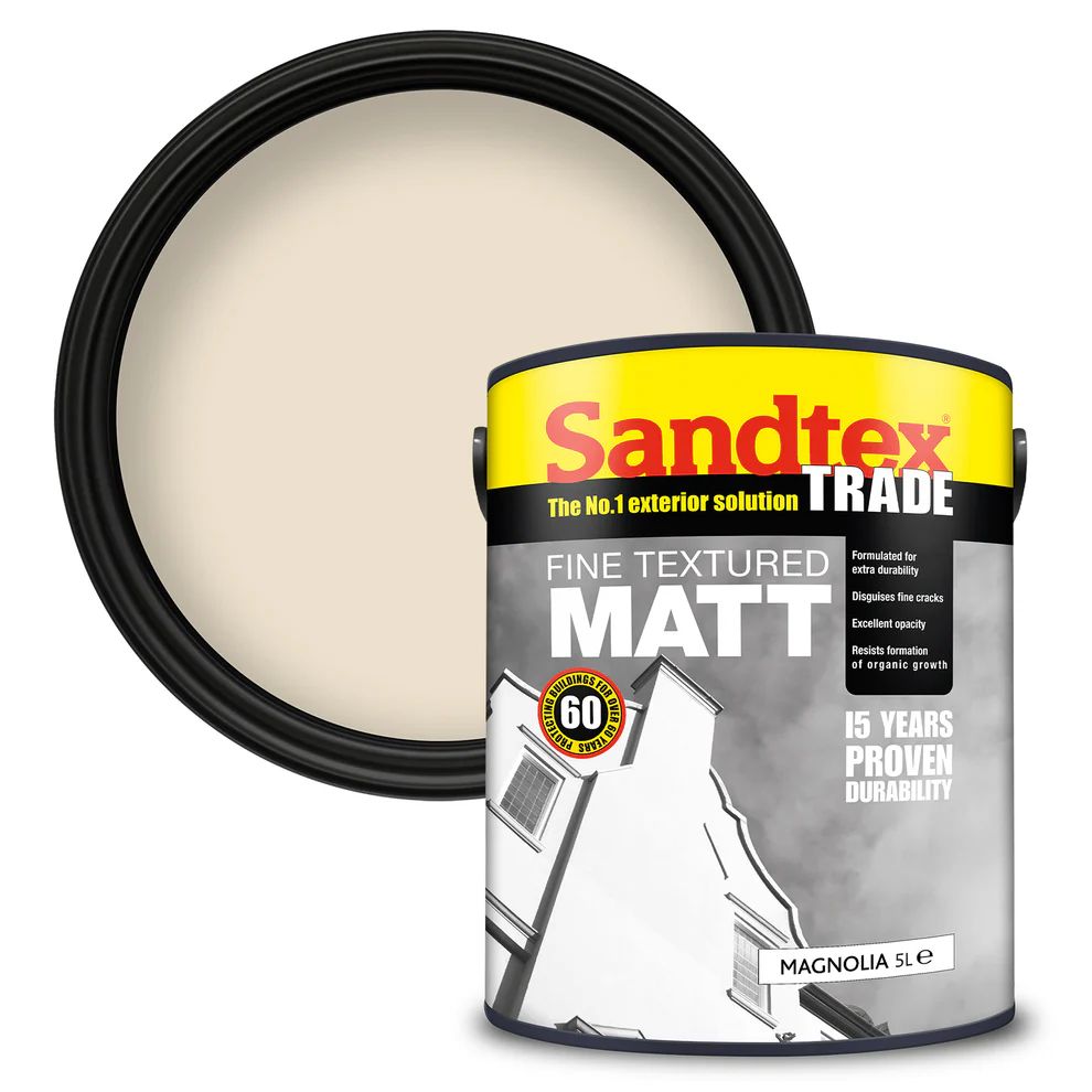 Sandtex Fine Textured Matt Magnolia 5L - Image 1