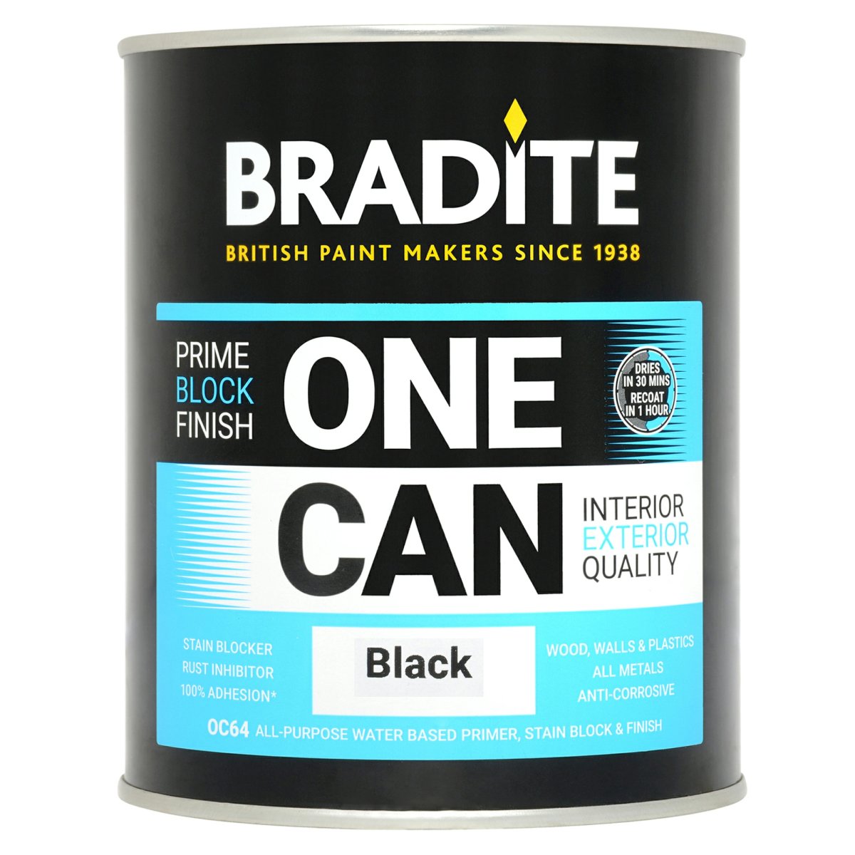 Bradite One Can Primer / Finish Black 1L - Image 1