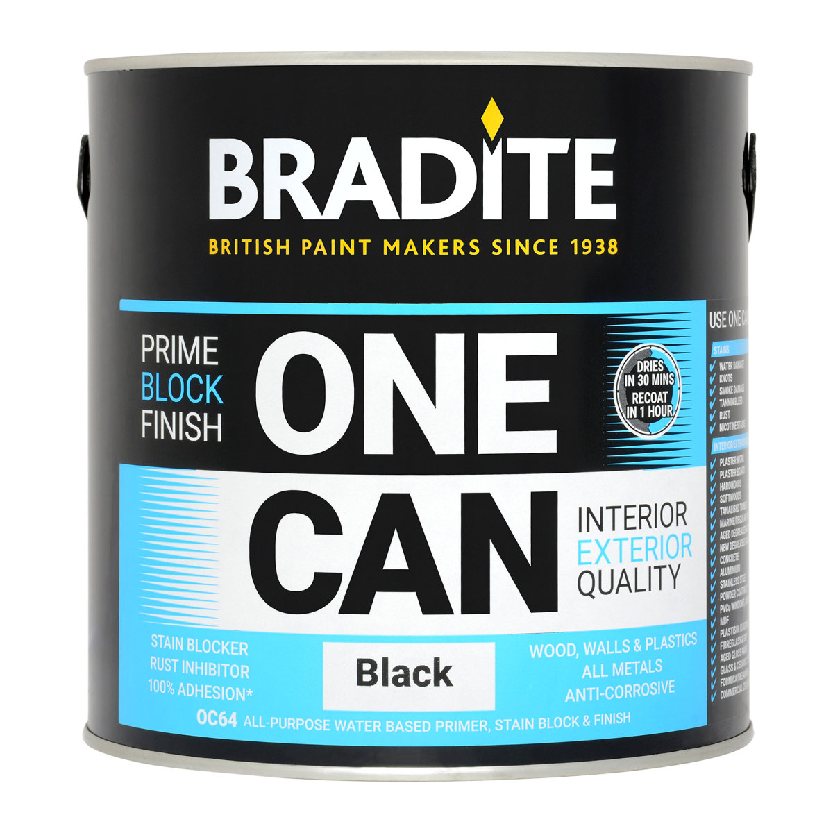 Bradite One Can Primer / Finish Black 2.5L - Image 1
