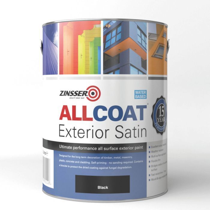 Zinsser AllCoat Exterior WB Satin Black 2.5lt - Image 1