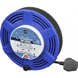 4 Socket 12m 13A Large Cable Reel Blue