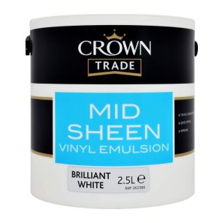 Crown Trade Mid Sheen Emulsion Brilliant White 2.5L