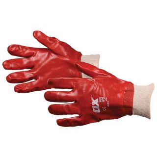 Ox Red Pvc Knit Wrist Gloves - Size 9 L